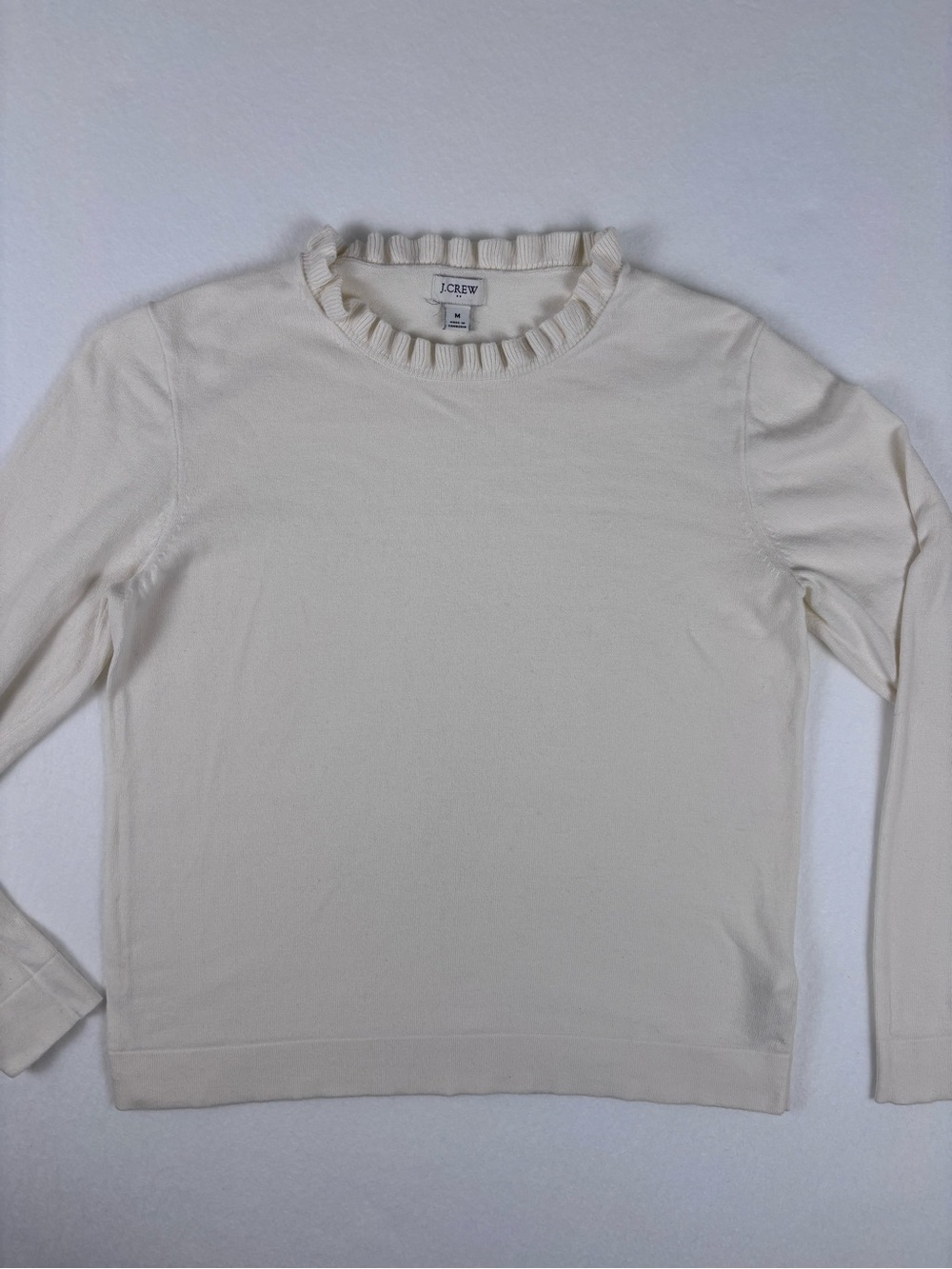J. Crew Cream Ruffle Trim Crewneck Sweater women’s medium